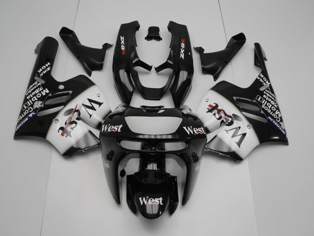 1994-1997 Black White West Kawasaki ZX9R Motorcycle Replacement Fairings