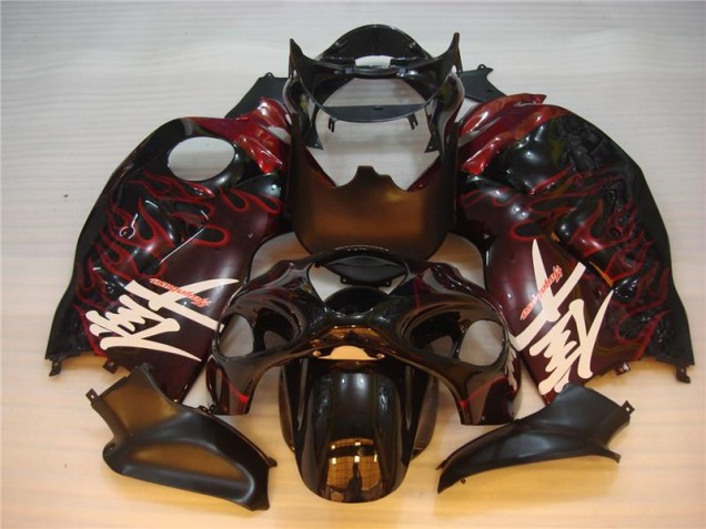 1996-2007 Black Red Flame Suzuki GSXR 1300 Hayabusa Motorbike Fairing