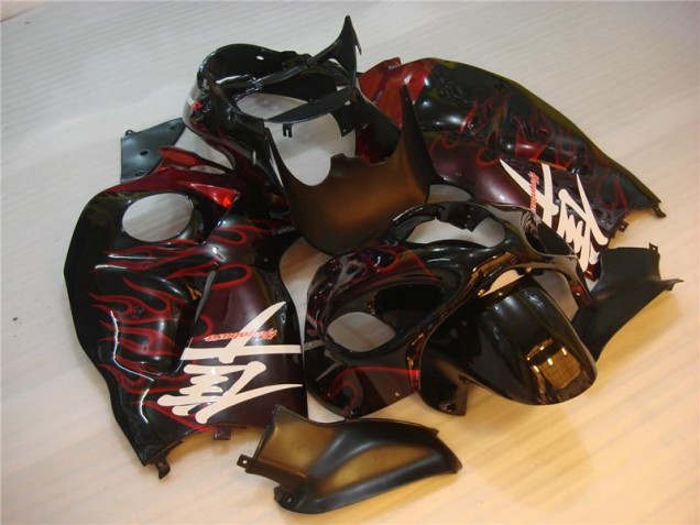 1996-2007 Black Red Flame Suzuki GSXR 1300 Hayabusa Motorbike Fairing