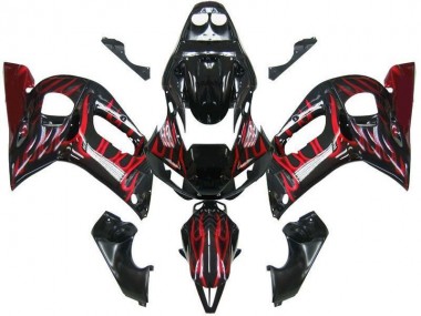 1998-2002 Black Red Flame Yamaha YZF R6 Replacement Fairings