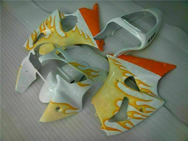 2000-2002 White Yellow Flame Kawasaki ZX6R Bike Fairings