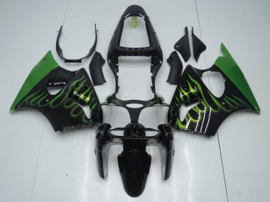 Abs 2000-2002 Black with Green Flame Kawasaki ZX6R Motorcyle Fairings