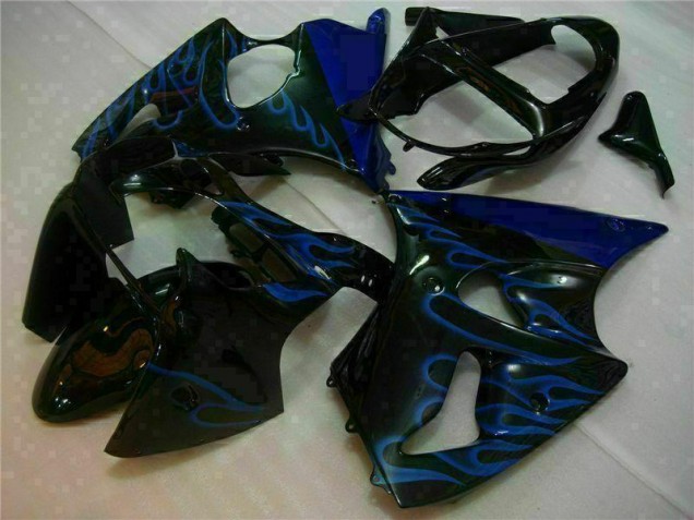 2000-2002 Black with Blue Flame Kawasaki ZX6R Motorbike Fairings