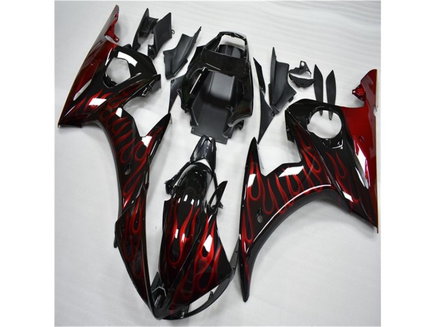 2003-2005 Black Red Flame Yamaha YZF R6 Motorcycle Fairing 2003-2005 Black Red Flame Yamaha YZF R6 Motorcycle Fairing