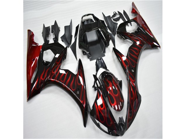 2003-2005 Black Red Flame Yamaha YZF R6 Motorcycle Fairing 2003-2005 Black Red Flame Yamaha YZF R6 Motorcycle Fairing