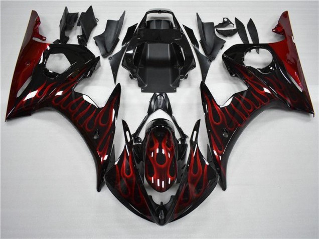 2003-2005 Black Red Flame Yamaha YZF R6 Motorcycle Fairing 2003-2005 Black Red Flame Yamaha YZF R6 Motorcycle Fairing