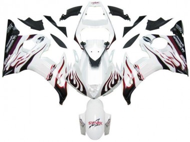 2003-2005 White Black Red Flame Yamaha YZF R6 Motorcycle Fairings