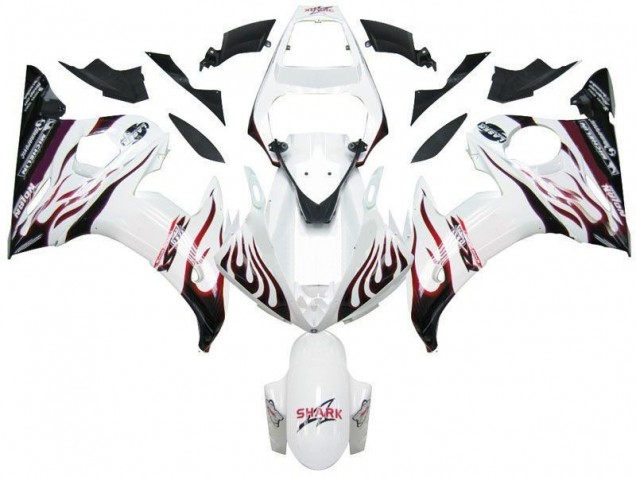 2003-2005 White Black Red Flame Yamaha YZF R6 Motorcycle Fairings 2003-2005 White Black Red Flame Yamaha YZF R6 Motorcycle Fairings