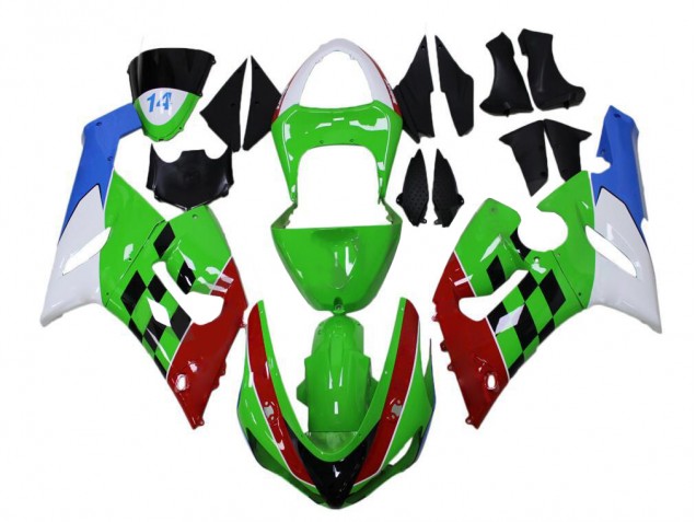 2005-2006 Green Red White Blue Kawasaki ZX6R Bike Fairings 2005-2006 Green Red White Blue Kawasaki ZX6R Bike Fairings