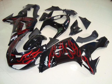 Abs 2006-2007 Black Red Flame Kawasaki ZX10R Moto Fairings