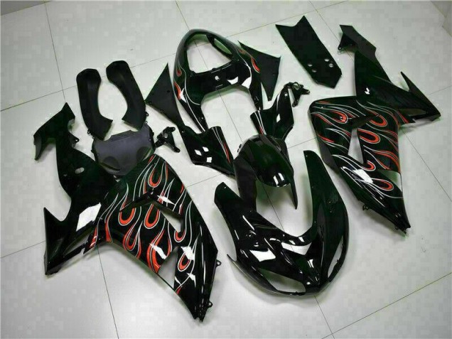 2006-2007 Black Red Flame Kawasaki ZX10R Motorcyle Fairings 2006-2007 Black Red Flame Kawasaki ZX10R Motorcyle Fairings