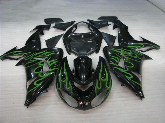 2006-2007 Black Green Flame Kawasaki ZX10R Motorcycle Fairing 2006-2007 Black Green Flame Kawasaki ZX10R Motorcycle Fairing