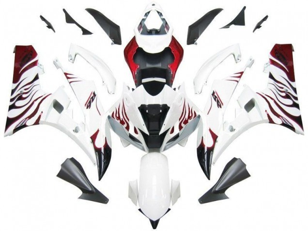 2006-2007 White Red Flame Yamaha YZF R6 Motorcycle Fairing 2006-2007 White Red Flame Yamaha YZF R6 Motorcycle Fairing