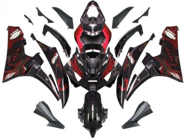 2006-2007 Black Red Flame Yamaha YZF R6 Bike Fairing