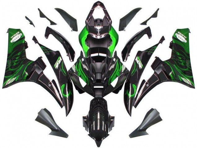 2006-2007 Black Green Flame Yamaha YZF R6 Bike Fairing Kit 2006-2007 Black Green Flame Yamaha YZF R6 Bike Fairing Kit