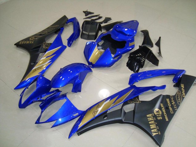 2006-2007 Black Blue with Gold Sticker Yamaha YZF R6 Motorcycle Fairing 2006-2007 Black Blue with Gold Sticker Yamaha YZF R6 Motorcycle Fairing