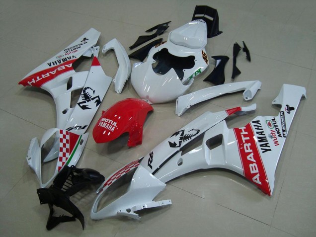 2006-2007 White Red Abarth Yamaha YZF R6 Motorcycle Fairings 2006-2007 White Red Abarth Yamaha YZF R6 Motorcycle Fairings