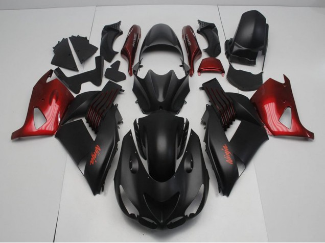 Abs 2006-2011 Matte Black and Red Kawasaki ZX14R ZZR1400 Motorcycle Fairing Kit