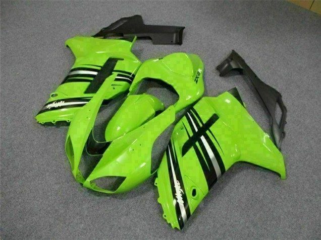 2007-2008 Green Black Kawasaki ZX6R Motorcycle Fairings Kit
