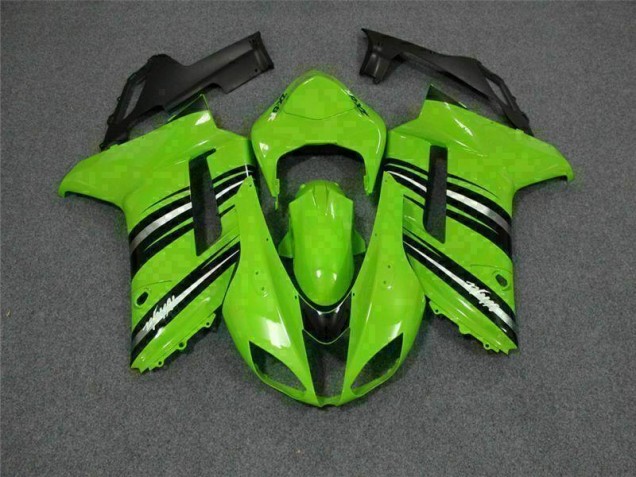 2007-2008 Green Black Kawasaki ZX6R Motorcycle Fairings Kit