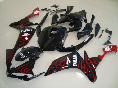2007-2008 Glossy Black Flame Yamaha YZF R1 Motorcycle Fairings Kits