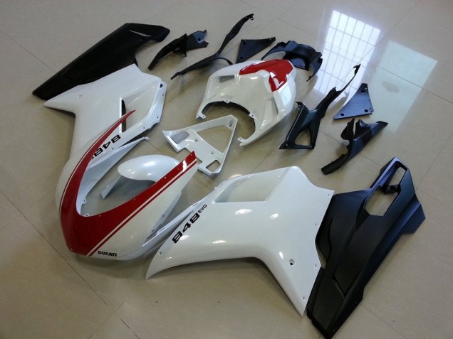 2007-2014 Matte Black White with Red Stripe Ducati 848 1098 1198 Bike Fairings 2007-2014 Matte Black White with Red Stripe Ducati 848 1098 1198 Bike Fairings