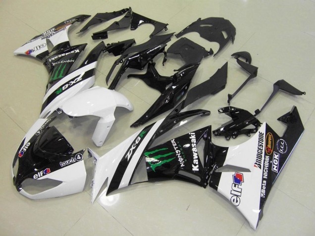 Abs 2009-2012 White Monster Kawasaki ZX6R Moto Fairings