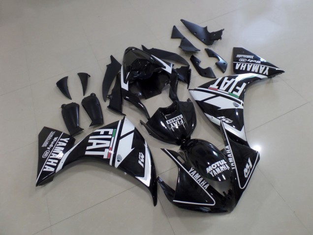 2012-2014 Black White Fiat Yamaha YZF R1 Motorcycle Fairings