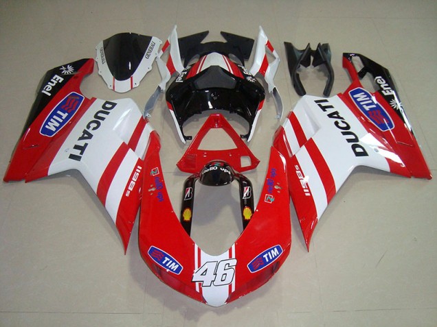 2007-2014 Red White Tim 46 Ducati 1098 Motorcycle Fairing Kit