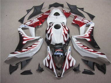 Abs 2007-2008 White Red Flame SHARK Honda CBR600RR Replacement Motorcycle Fairings