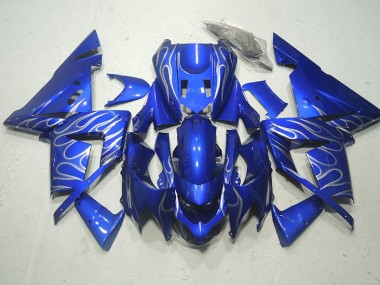 2003-2005 Blue White Flame Kawasaki ZX10R Motorcycle Replacement Fairings