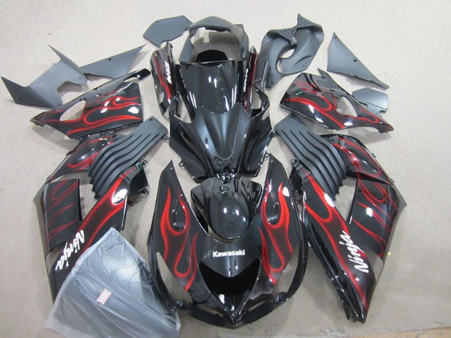 Abs 2006-2011 Black Red Flame Ninja Kawasaki ZX14R ZZR1400 Motorcyle Fairings