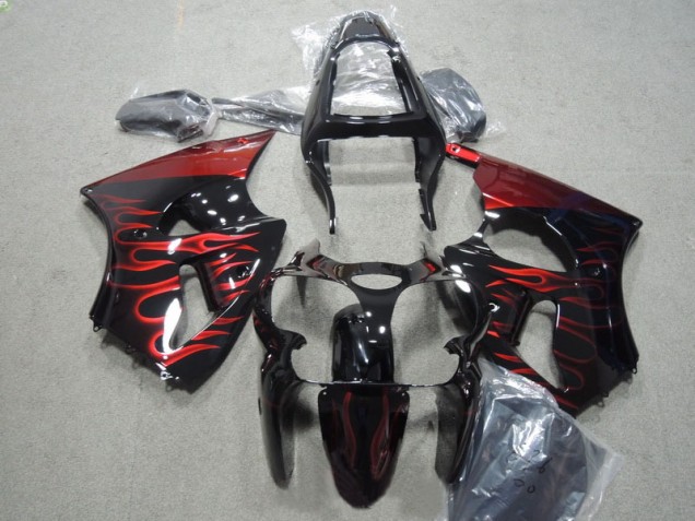 2000-2002 Black Red Flame Kawasaki ZX6R Motorbike Fairing Kits