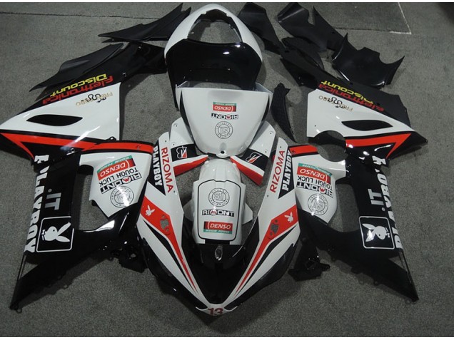 2005-2006 White Black Rizoma Playboy Kawasaki ZX6R Bike Fairings 2005-2006 White Black Rizoma Playboy Kawasaki ZX6R Bike Fairings