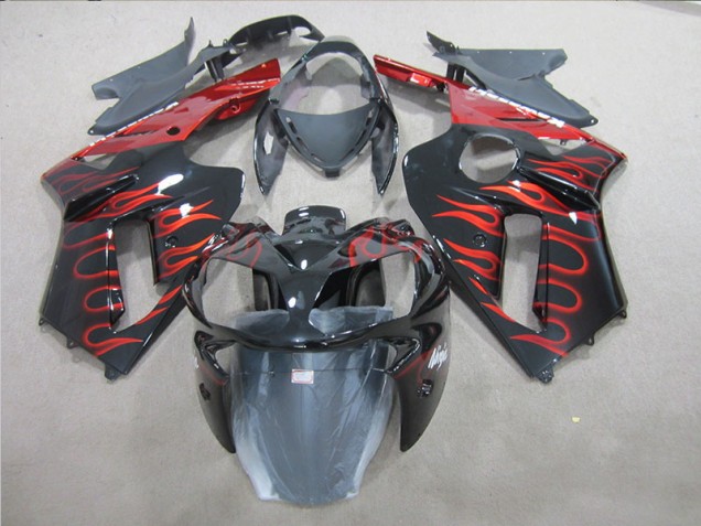 2007-2008 Black Red Flame Kawasaki ZX6R Replacement Fairings 2007-2008 Black Red Flame Kawasaki ZX6R Replacement Fairings