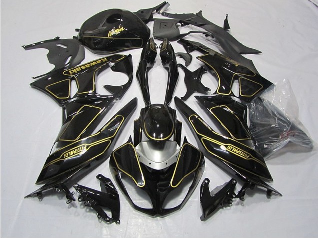 Abs 2009-2012 Black Gold Kawasaki ZX6R Motorcycle Fairings Kit