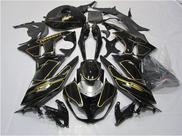 2009-2012 Black Gold Kawasaki ZX6R Motorcycle Fairings Kit 2009-2012 Black Gold Kawasaki ZX6R Motorcycle Fairings Kit