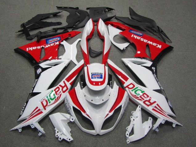 Abs 2009-2012 White Red Rapid Kawasaki ZX6R Motorcycle Fairing