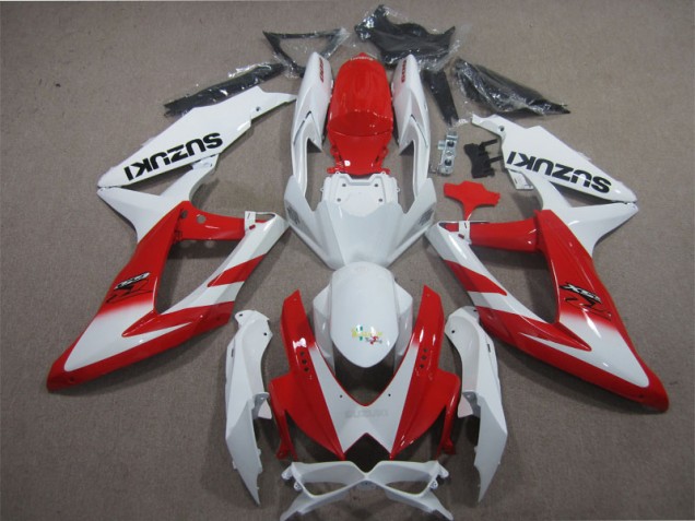 Abs 2008-2010 White Red Suzuki GSXR600 Motorcyle Fairings