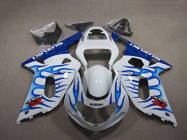 2001-2003 White Blue Flame Suzuki GSXR750 Motorbike Fairings