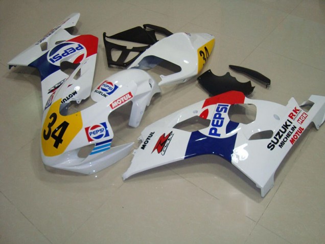 2004-2005 White Blue Pepsi 34 Suzuki GSXR750 Replacement Motorcycle Fairings 2004-2005 White Blue Pepsi 34 Suzuki GSXR750 Replacement Motorcycle Fairings