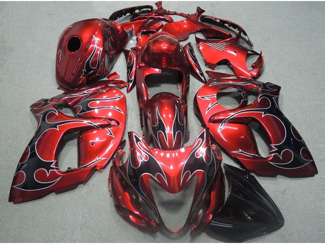 Abs 1996-2007 Red with Black Flame Suzuki GSXR1300 Hayabusa Motorcycle Fairings Kits