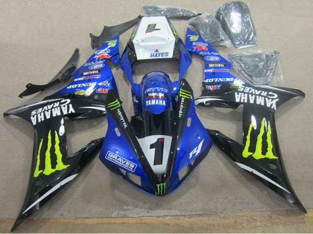 2002-2003 Blue Black Graves 1 Yamaha YZF R1 Motorbike Fairing 2002-2003 Blue Black Graves 1 Yamaha YZF R1 Motorbike Fairing