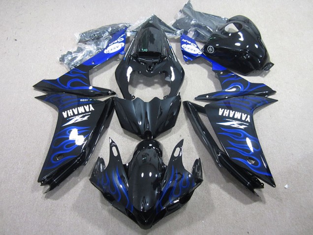 2007-2008 Black with Blue Flame Yamaha YZF R1 Motorcycle Fairing Kit 2007-2008 Black with Blue Flame Yamaha YZF R1 Motorcycle Fairing Kit