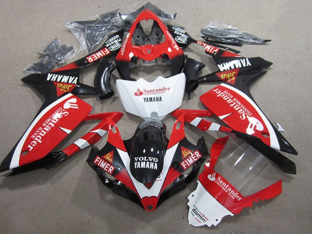 2007-2008 Black Red White Santander Yamaha YZF R1 Motorbike Fairing Kits 2007-2008 Black Red White Santander Yamaha YZF R1 Motorbike Fairing Kits
