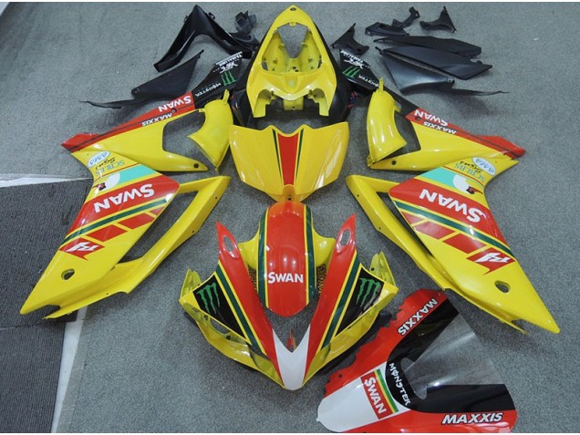 2007-2008 Yellow Red Swan Yamaha YZF R1 Moto Fairings 2007-2008 Yellow Red Swan Yamaha YZF R1 Moto Fairings