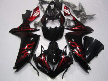 2007-2008 Black Red Flame Yamaha YZF R1 Motorcycle Fairings