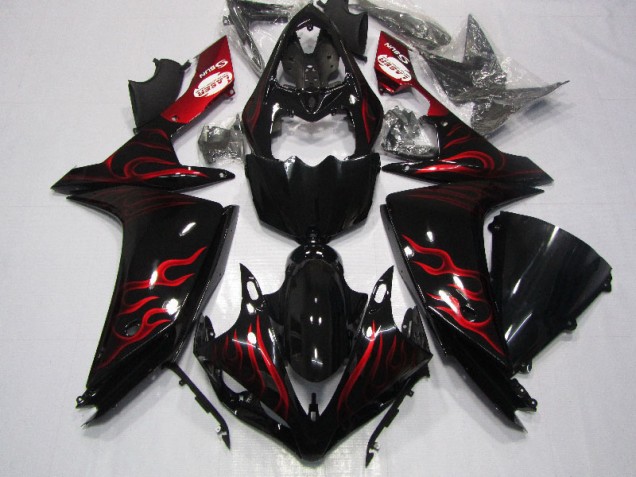 2007-2008 Black Red Flame Yamaha YZF R1 Motorcycle Fairings