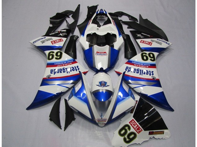2009-2011 White Blue Sterilgarda SCALZ 69 Yamaha YZF R1 Motorcycle Replacement Fairings 2009-2011 White Blue Sterilgarda SCALZ 69 Yamaha YZF R1 Motorcycle Replacement Fairings