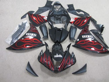 2009-2011 Black Red Flame White Decal Yamaha YZF R1 Motorbike Fairings